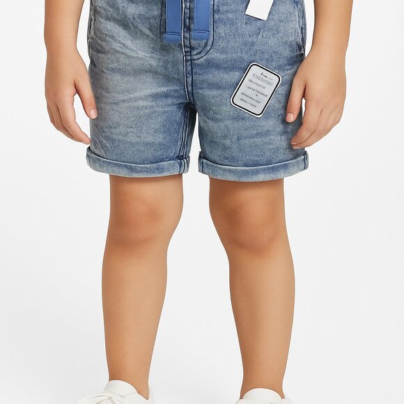7 For All Mankind Luxe Sport Knit Denim Shorts Baby Boys Size 18 Months NEW - Picture 1 of 10